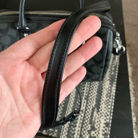 COACH Rowan Black Signature Satchel with silver hardware w crossbody strap - Picture 9 of 11